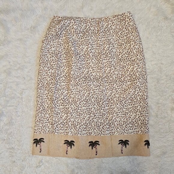 VTG Silk Club Collection Women's 100% Linen Coconut Tree Embroidery Skirt Size 6 - Picture 2 of 7